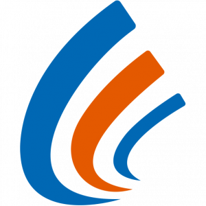 Favicon Ordertec bestehend aus drei Halbkreisen die in Schwüngen nebeneinander angeordnet sind und von links nach rechts immer kleiner werden und die Farben von Blau nach Orange und zurück zu Blau wechseln.